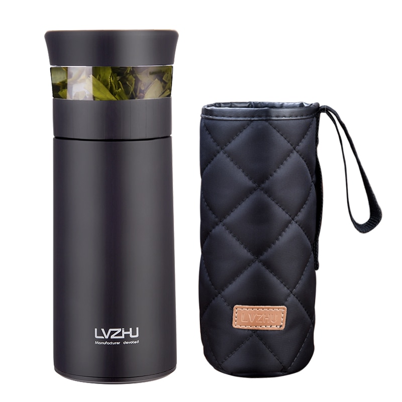 LVZHU Termos Bottle with Stainless Steel Tea Infuser Water Bottle Vacuum Flasks Car Cup Adults Tea Coffee Sport For