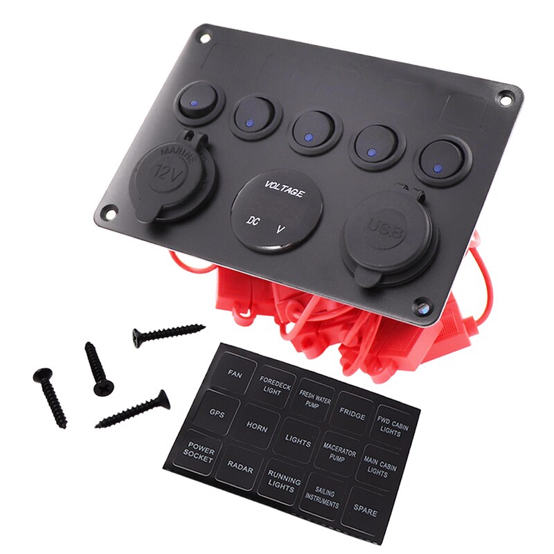 Digital voltmeter dubbel usb port vattentät bil marina led rocker switch panel 12v utloppskombination överbelastningskretsskydd
