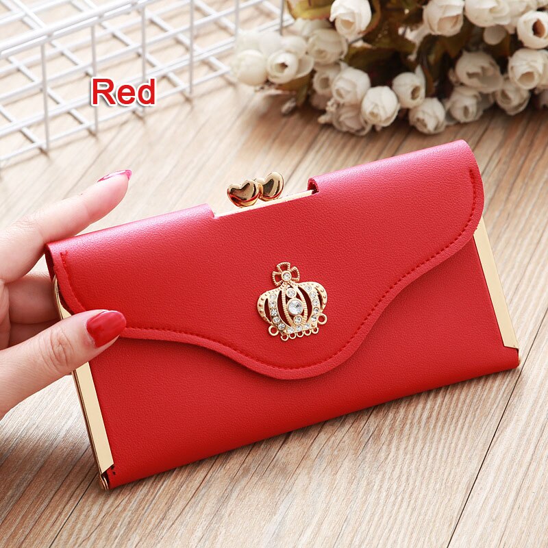 Women Crown Wallets Hasp Lady Purses Girls Moneybags Clutch Woman Handbag Wallet Cards ID Holder Long Purse Bags Billfold Clips: Red