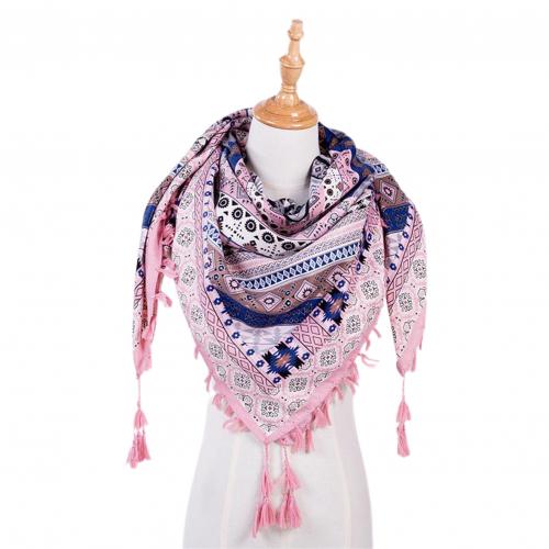 Women Winter Neck Wrap Long Warm Scarf Boho Cotton Ethnic Print Triangle Tassel Shawl neck bandana neck gaiter: Pink