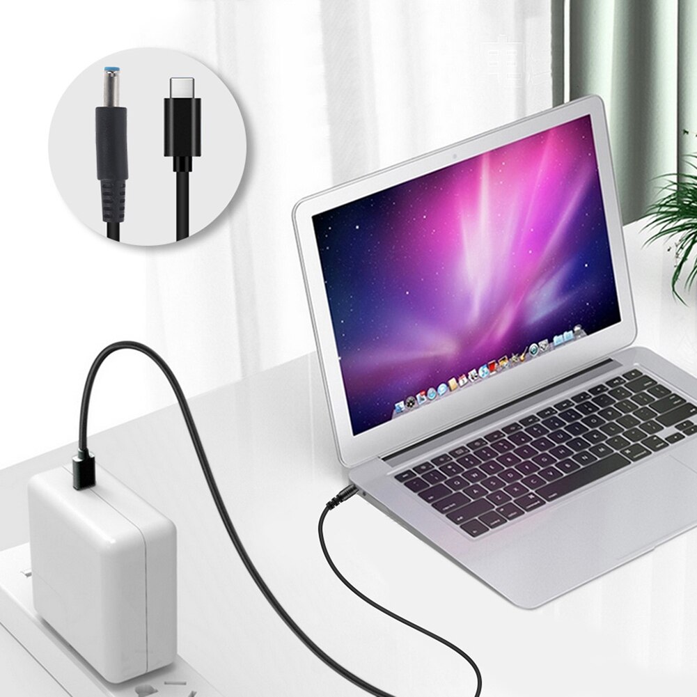 Usb-typ-c-pd-ladegerät, laptop-netzteil, konverter,  to 4.5 x 3.0 dc klinkenstecker, ladekabel, 65w x 20v 3a  hp 1.5m