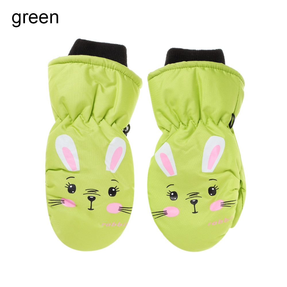 Gants de Ski antidérapants pour enfants de 0 à 5 ans, moufles de sport épaisses et chaudes avec dessin animé lapin, imperméables et mignonnes pour l&#39;hiver en plein air: green