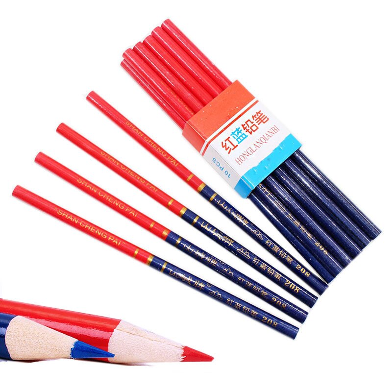 5pc Double Head Red Blue Carpenter Pencils Round Wooden Colored Carpenters Mark Pen for DIY Builders Joiners Tool Stationery