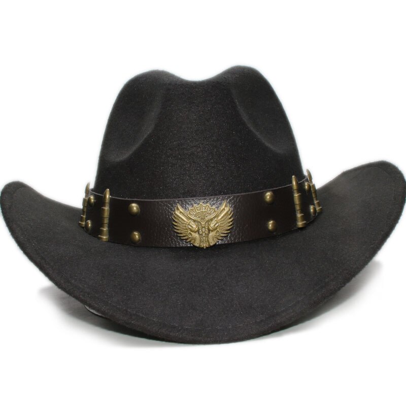 Volwassen wollen fedora's hoeden met leren riem herfst en winter mannen en vrouwen wollen cowboyhoeden grote bolhoed met rand een -152