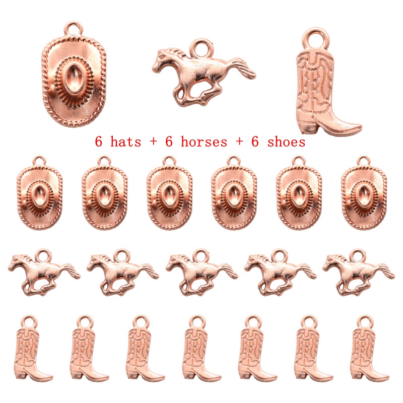 18Pcs Western Cowboy Thema Charms Lichtmetalen Metalen Paard Cowboy Boot Hoed Hanger Voor Diy Armband Ketting Oorbellen Sieraden Maken: Black Zinc Plated