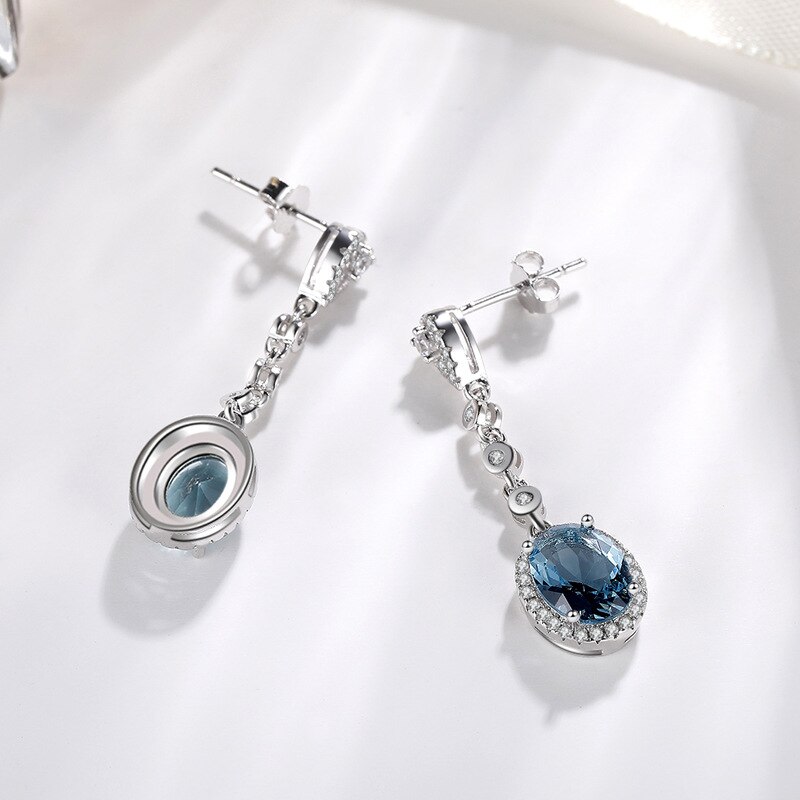 Blau Saphir Topas Ohrring für Frauen 925 Silber Bizuteria Edelstein aretes de mujer ohrringe Tropfen Ohrring für Mädchen orecchini