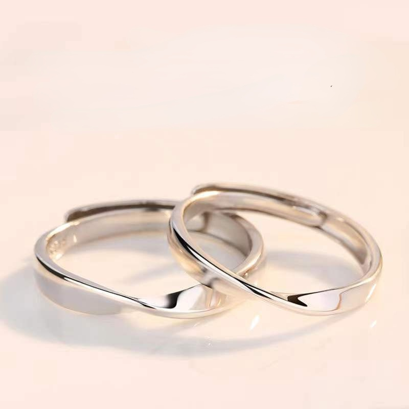 Mobius Paar Ringen Mannen Vrouwen Simple Zwart Wit Open Ring Voor Bruiloft Verjaardag Voorstel Shoping