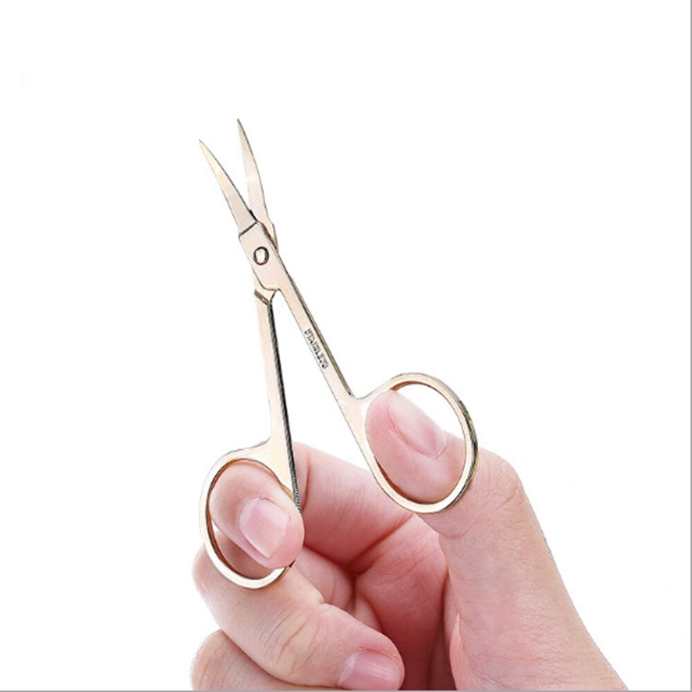 Tijeras de acero inoxidable para cejas, 1 unidad, punta afilada y delgada dorada, para belleza, manicura pequeña, tijeras elegantes