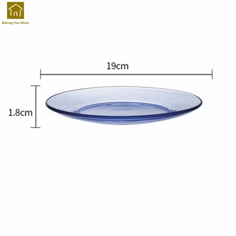 Farve glas tallerken enkel gennemsigtig mikroovn plader middag dyb tallerken tallerken nice verre gafler mad tallerkener wki 087: Lyseblå 19cm