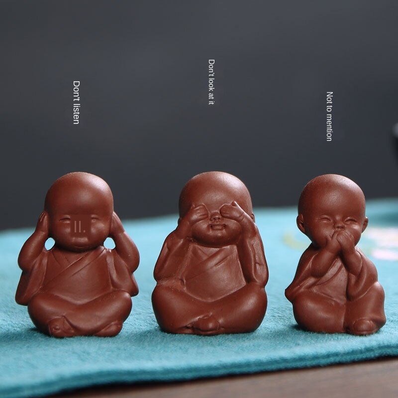 Yixing-adornos de té de arcilla hechos a mano, accesorios para Mini juego de té, pequeño Monje, lindo