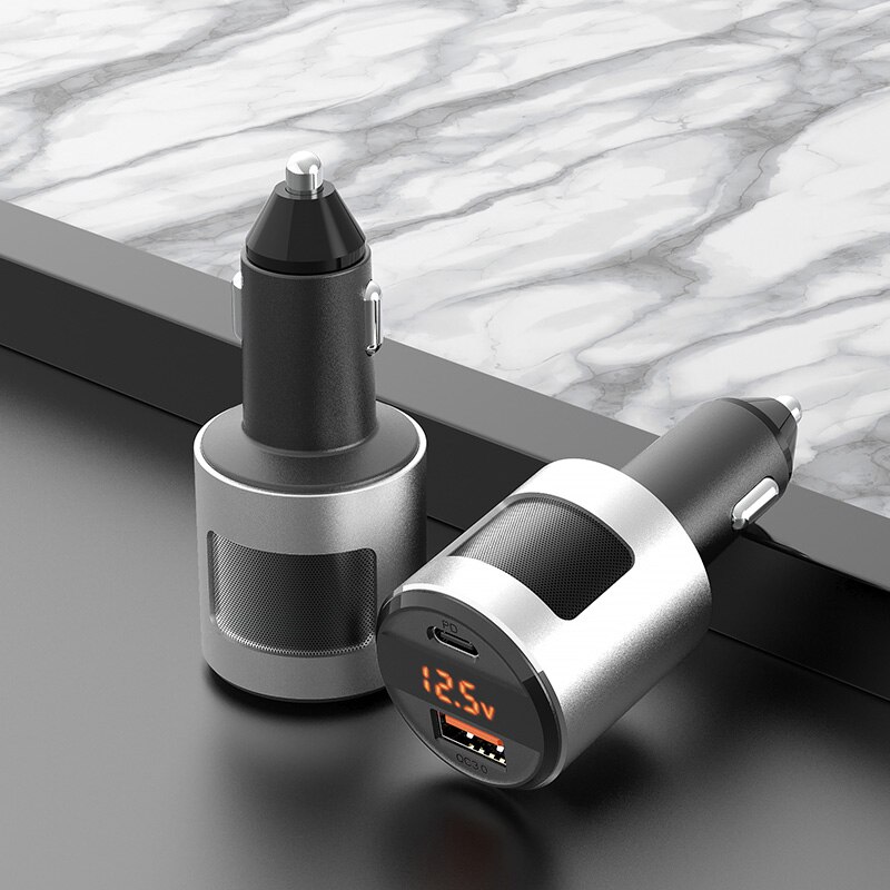 Car charger 65W super flash charging car mobile phone charger usb-c type-C PD fast charging qc3.0 USB cigarette lighter splitter: Silver