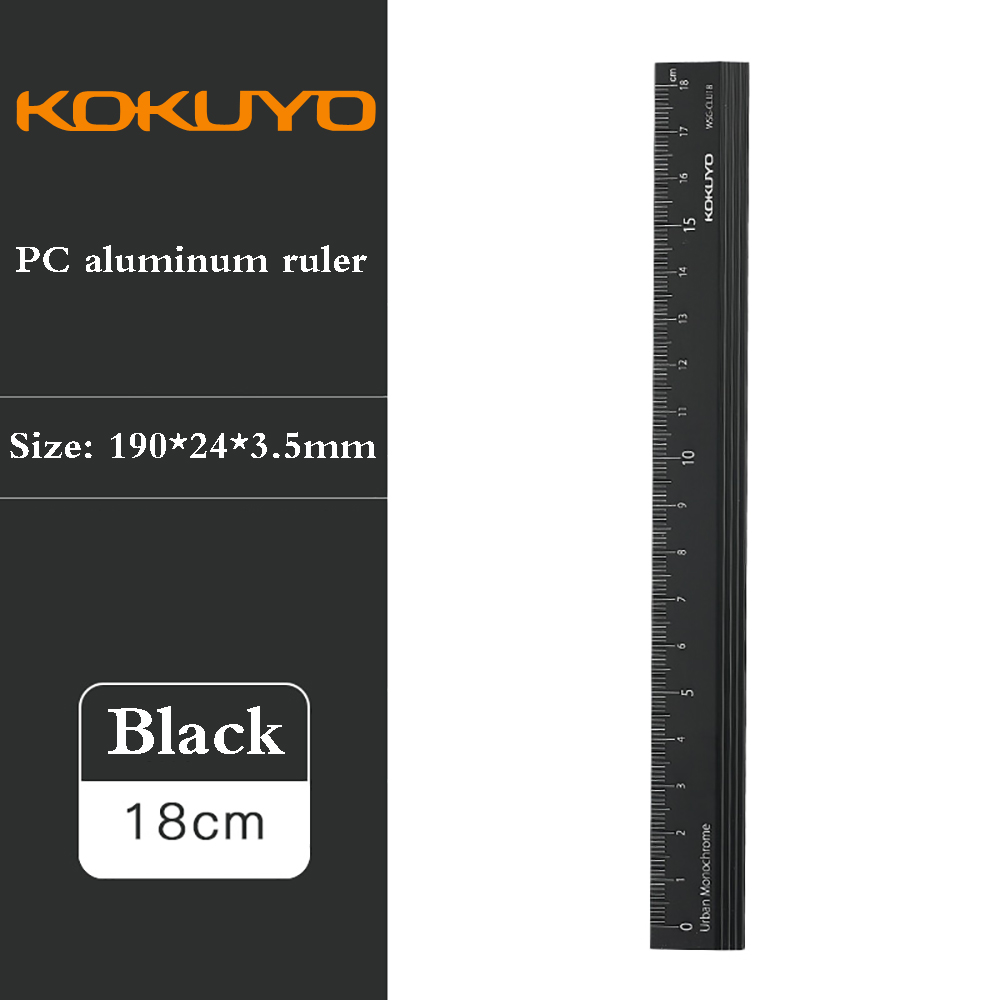 1Pcs Japan KOKUYO Campus Aluminum Ruler Art Office Measurement Portable Ruler Clear Translucent Plastic Ruler Durable 18cm: Black