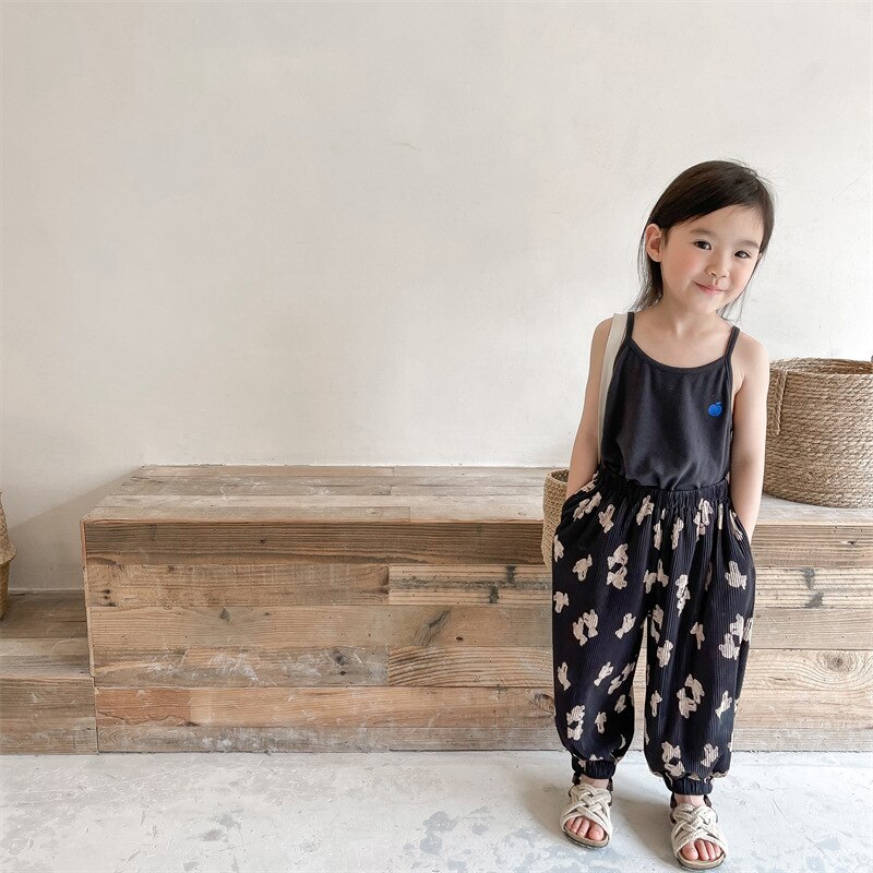 2022 Summer Children Trousers Cute Bear Print Girls Mosquito Pants Thin Cotton Kids Harem Pants Baby Pants Boys Casual Pants