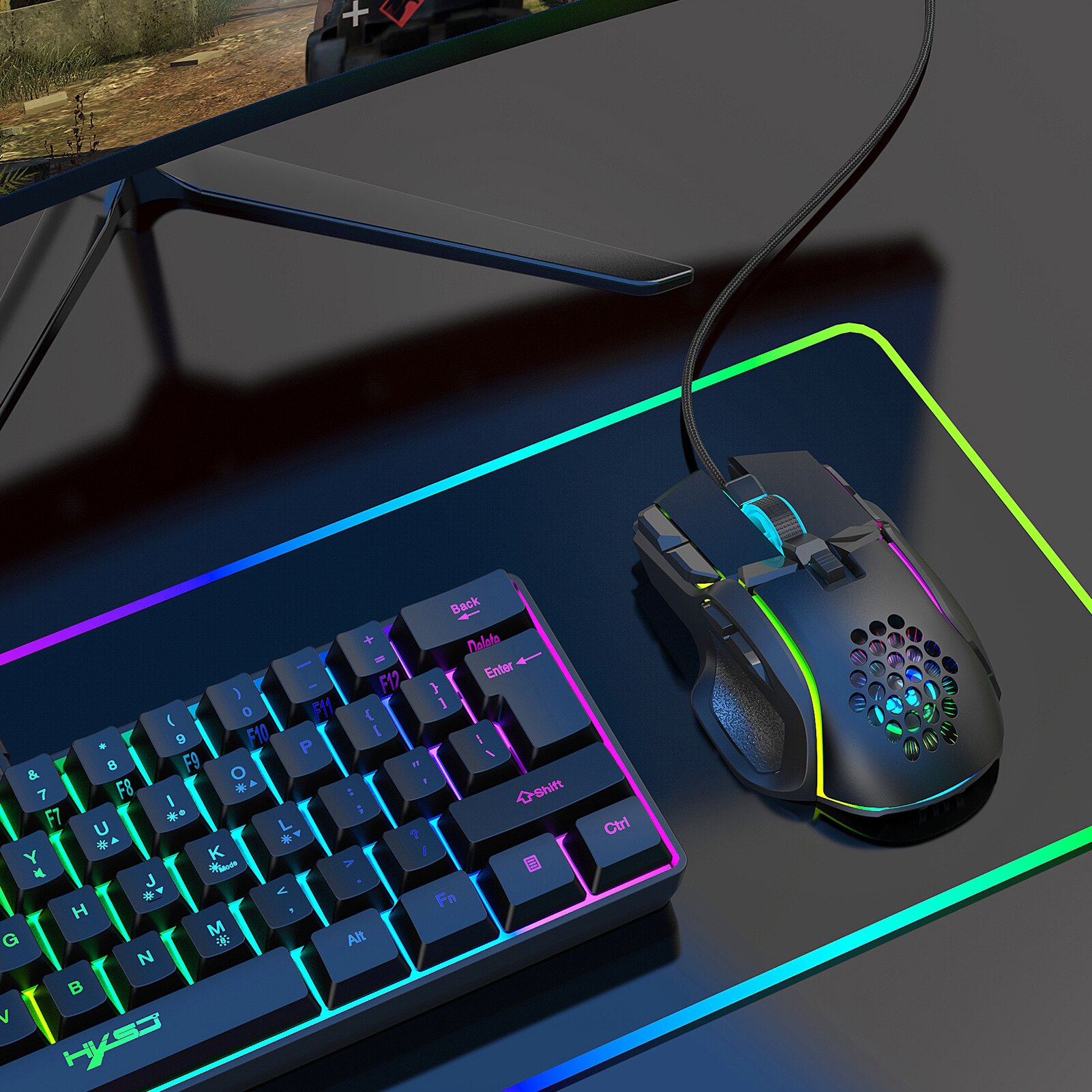 HXSJ S700 Mouse 10 Keys Wired Gaming Mouse Macro Programming Ergonomic Mice with 12800 DPI RGB Light Effect Gaming Mice for PC