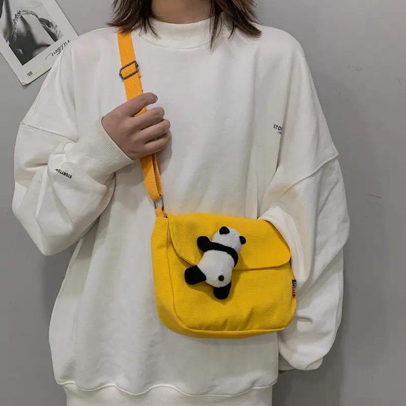 Leuke Panda Hanger Messenger Bag Solid Casual Schoudertas Shopping Street School Mode Trend Crossbody Tas: YELLOW