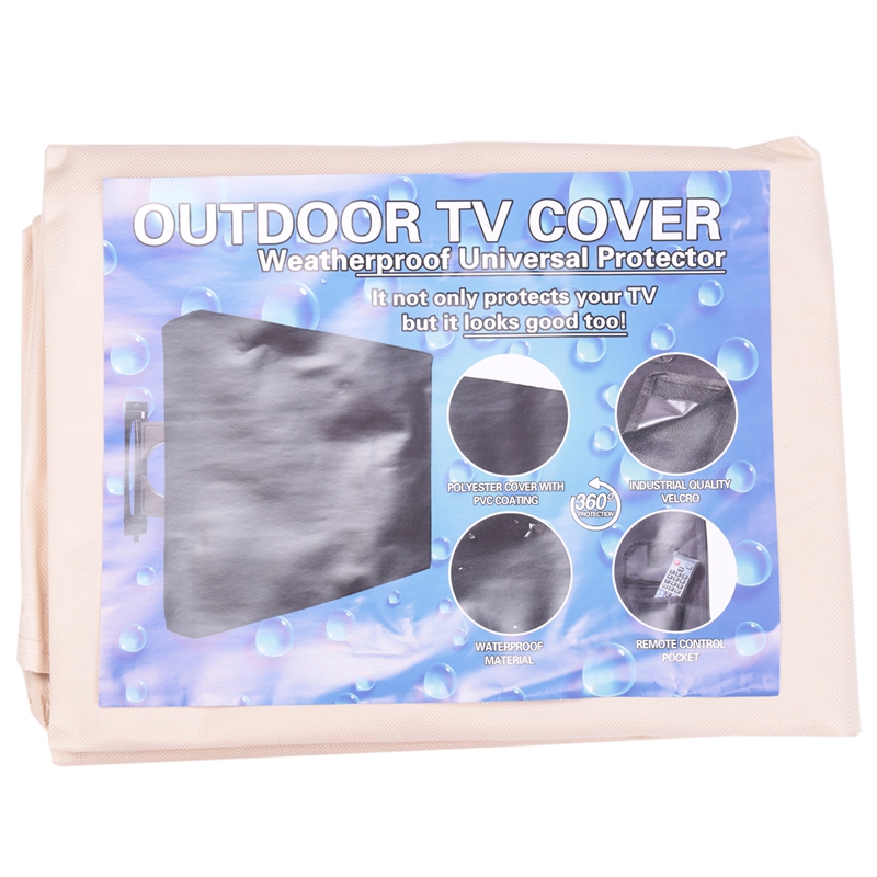 Outdoor TV Cover Beige Weatherproof Universal Protector For LCD, LED, Plasma Television Screens. Built In Bottom Cover And R