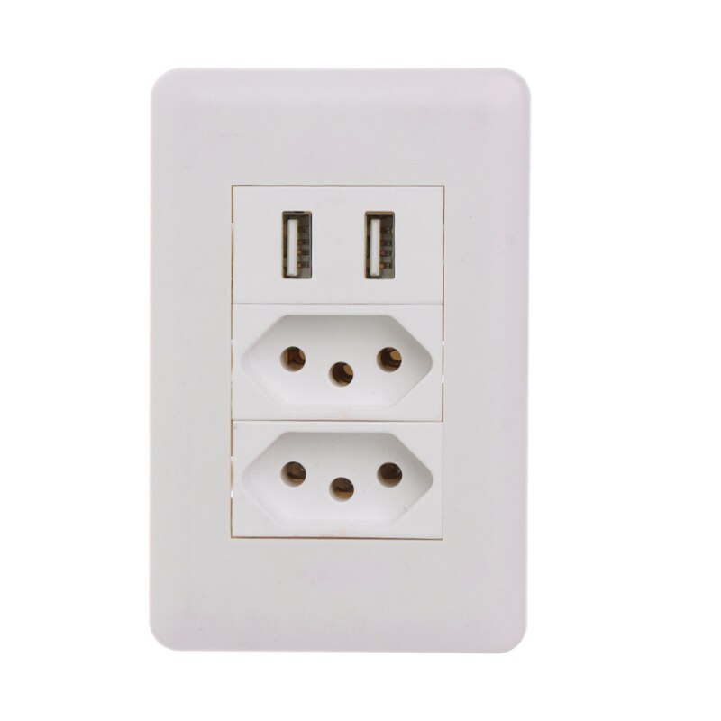 Wall Power Brazil Socket 15A Brasil Standard Double Soquete 5V 2100mA Dual USB Charger Port 115mm*75mm AC 110~250V: 2 USB Socket