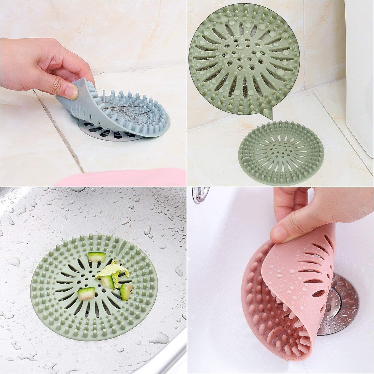 4 stk hårfang, hjemmeafløbssi fælder gulvgummi bruseafløbsdæksler håndvask silikone filtre til køkken badeværelse
