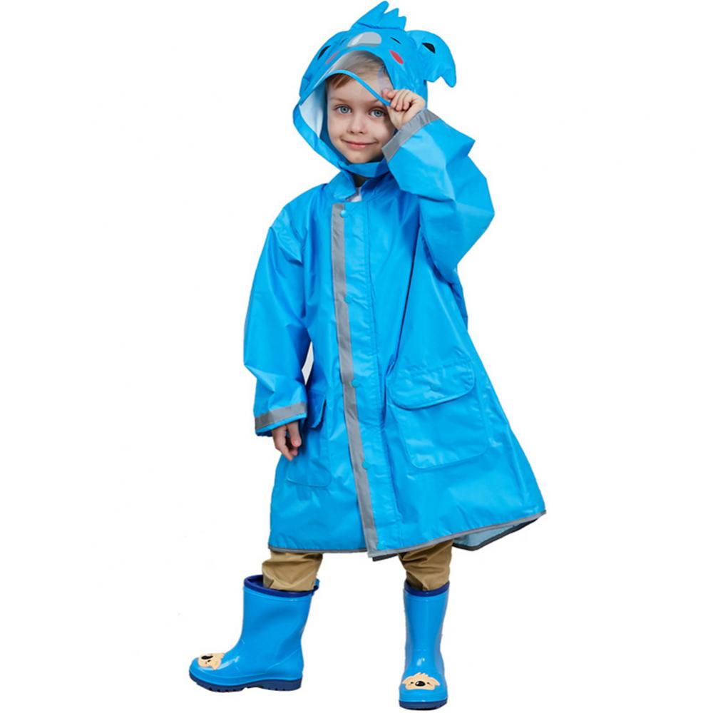 Waterproof Raincoat Kids Rain Jacket 3D Cartoon Animal Rain Coat Hooded Poncho Kids Rainwear capa de chuva infantil дождевик: Blue / L