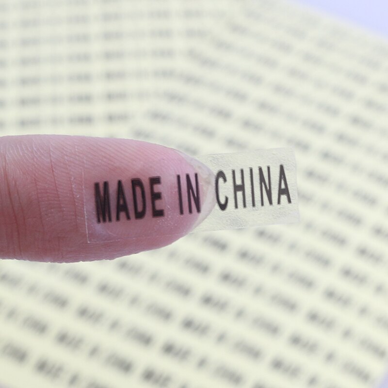 1800Pcs! Made In China Sticker White Label Met Zwarte Print 0.6X2.8cm Rechthoek Gecoat Papier Oorsprong Label Sticker Tags