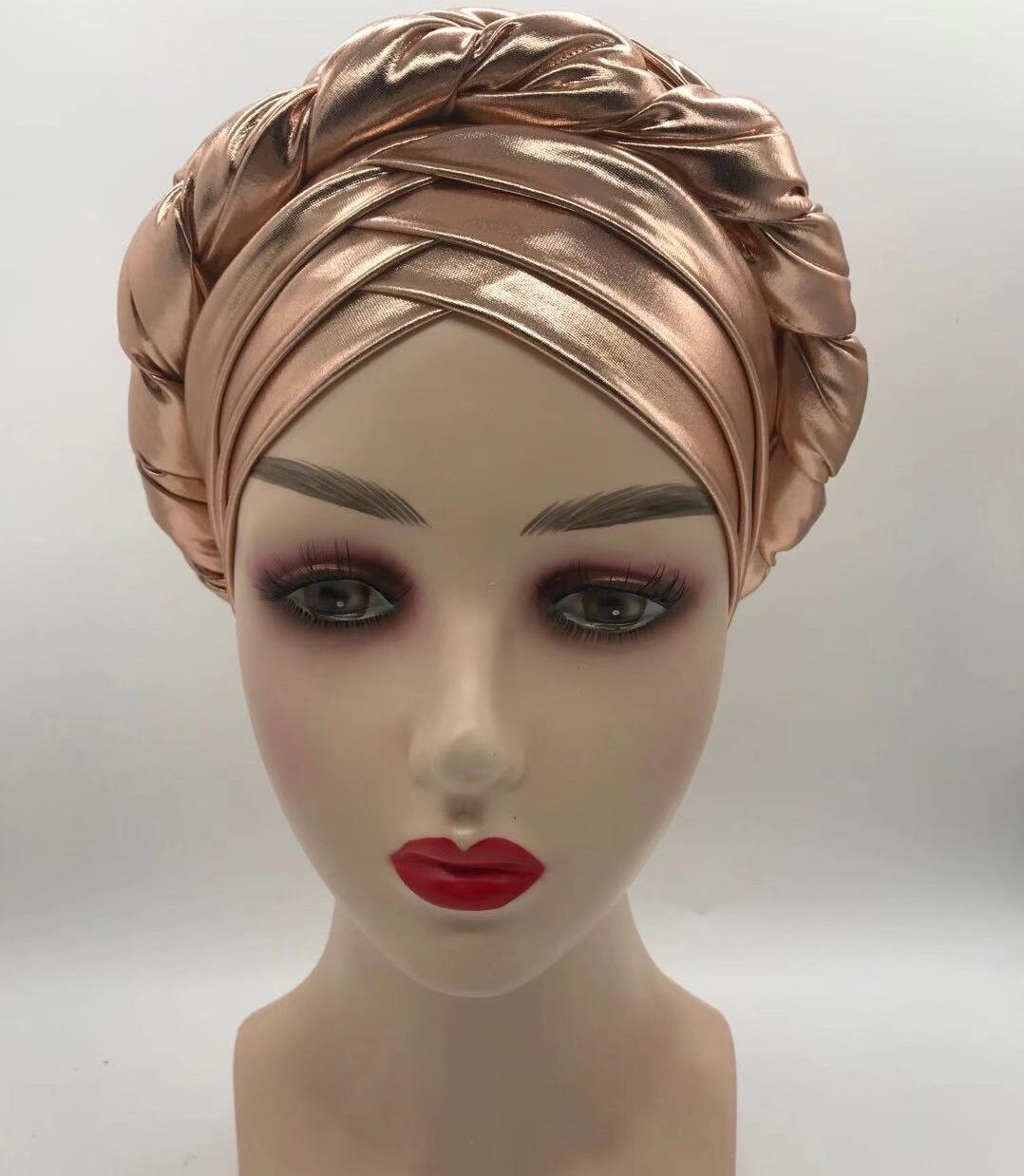 African Braid Turbans For Women Auto Gele Headties Nigerian Female Turban Caps Cross Ready To Wear Head Wraps Bonnet: Champagne