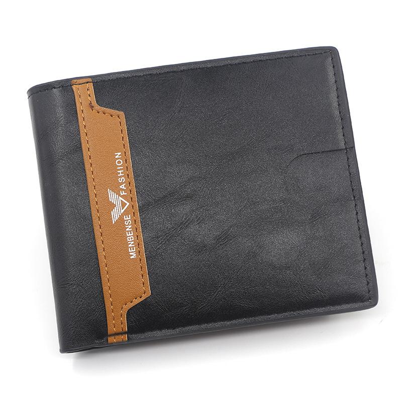 Wallet Mens Leather Casual Men Purse Slim Leather Mini Short Wallet Monedero Hombre Credit Card Trifold Purse Billetera Hombre: Black 1