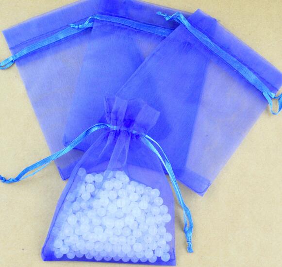 10*15cm gennemsigtige poser slik chokolade emballage lille smykkeskrin organza poser favorisere poser med snoretræk: Blå