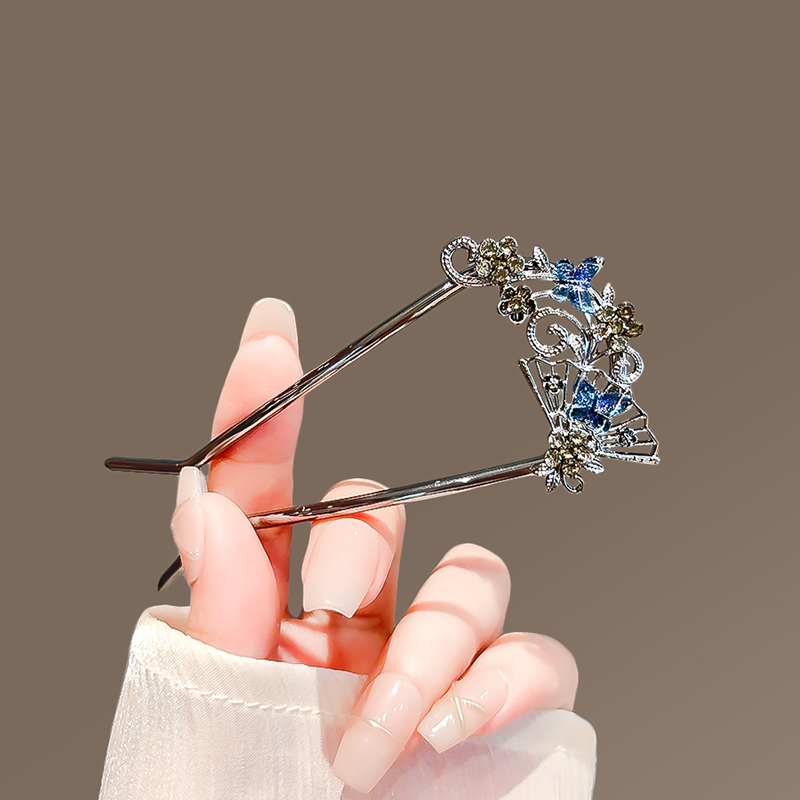 Nueva horquilla en forma de U con abanico de mariposa para mujer, broche para el cabello de alta gama en la parte posterior de la cabeza, palitos para el cabello simples y modernos