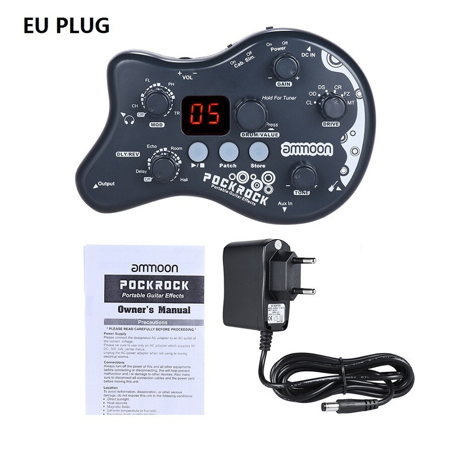 ammoon PockRock Portable Guitar Effect Pedal Guitar Multi-Effect Processor Pedal Guitar Pedal Effect Electric Guitar Accessories: Grey x EU Plug