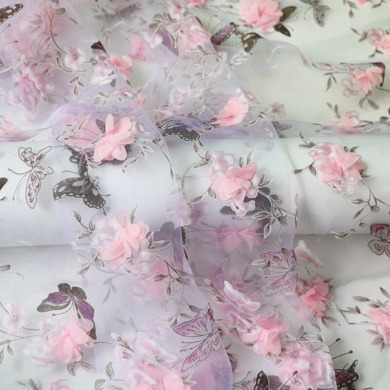 50cm * 135cm Kleid Kleider Applikationen Chiffon Stoffe Schmetterling Drucken Organza Spitze kleidung Material