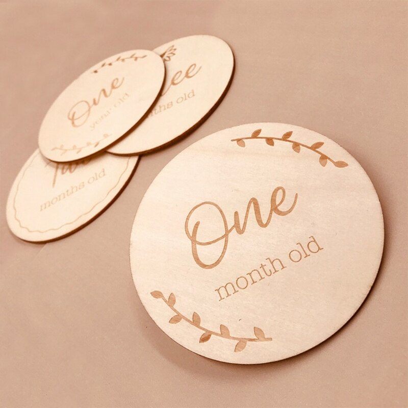 Tarjetas de madera hechas a mano para bebés, tarjetas de grabación de crecimiento mensual de recién nacidos, accesorios de fotografía para bebés de 1 a 12 meses, 1 unidad
