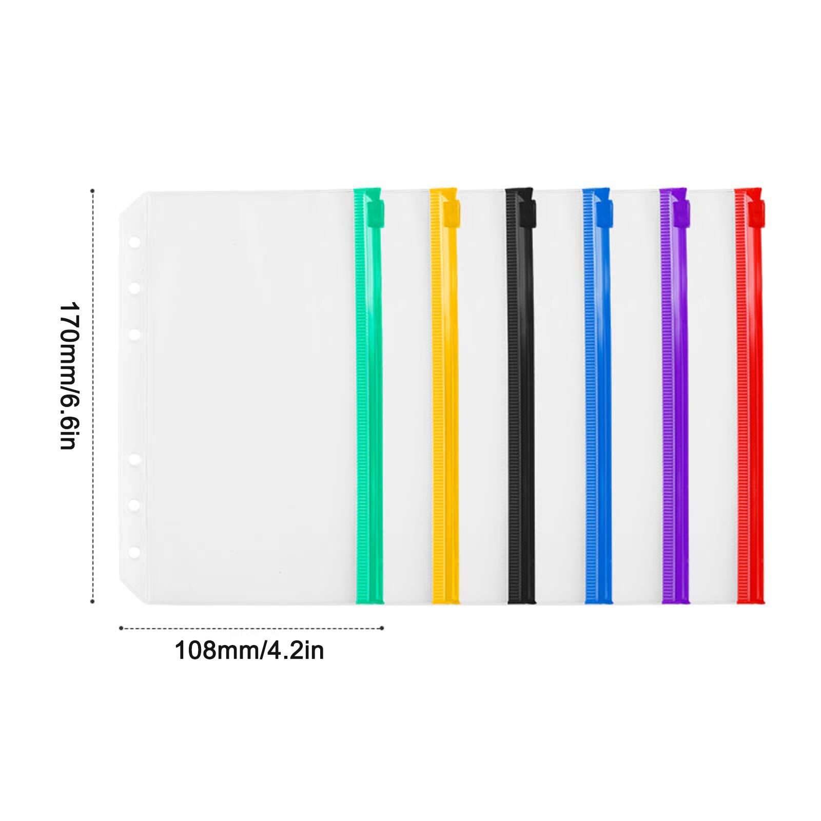 Carpeta transparente de PVC con 6 agujeros, carpeta A6 para portátil, bolsa de hojas sueltas, bolsas de archivo, cierre A6, 12/24 Uds.