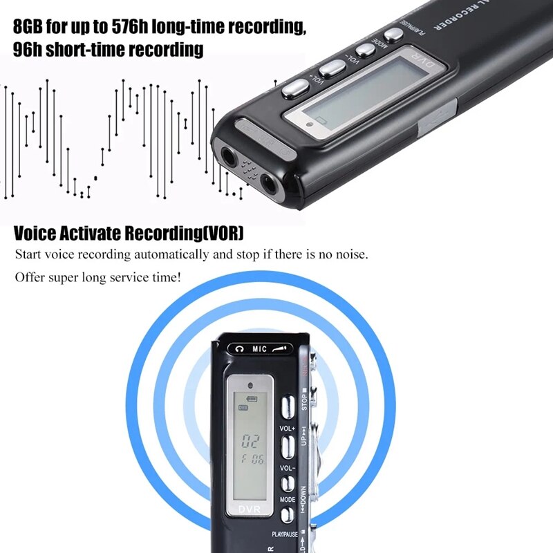 Sk-010 8Gb Digitale O Voice Phone Recorder Dictafoon Mp3 Muziekspeler Voice Activeren Var A-B Herhalen Loop