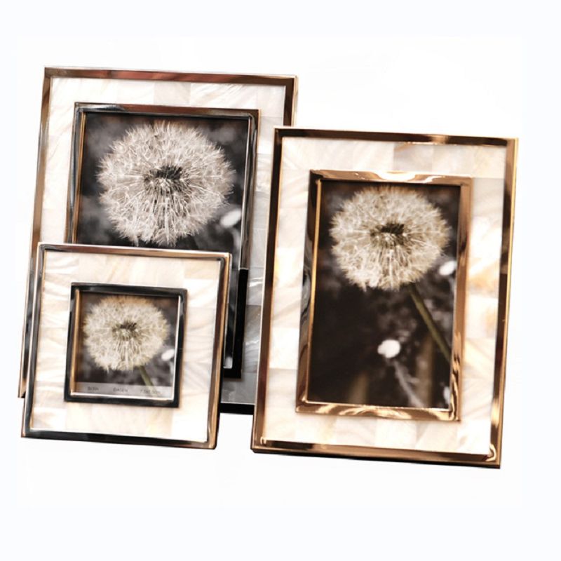 Golden Alloy Photo Frame Natural Shell Material Framed Family Portrait Nightstand Desk Decoration 4/6/7 Inch Picture Frames