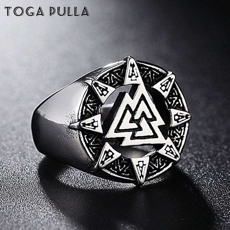 Heren valknut ring futhark runen kompas ring zilver roestvrij staal viking ring heren scandinavische wikinger noorse sieraden