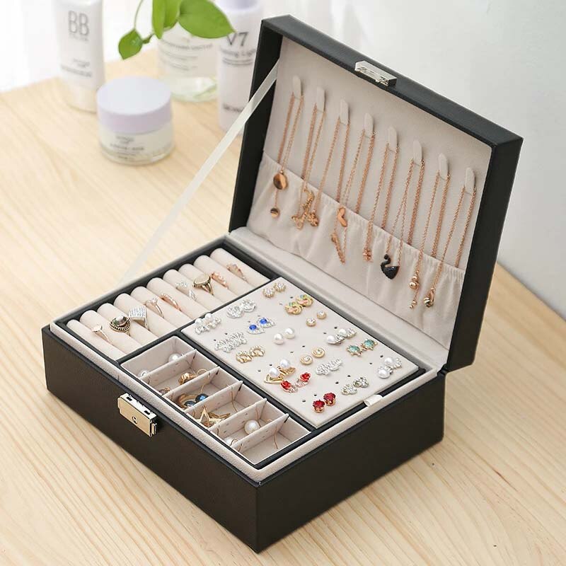 Doppel-Schicht Samt Schmuck Box Hohe Kapazität Leder Europäischen Schmuck Lagerung Box Große Raum Schmuck Halter Box