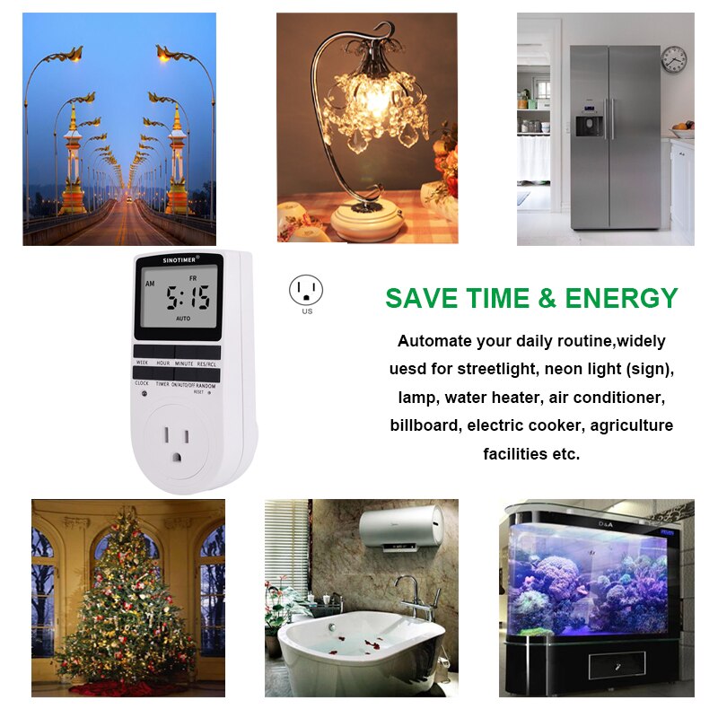 Household EU US Plug Timer Switch 110V 230V Programmable Kitchen Timer Outlet with Alternative 12 /24 Hour System