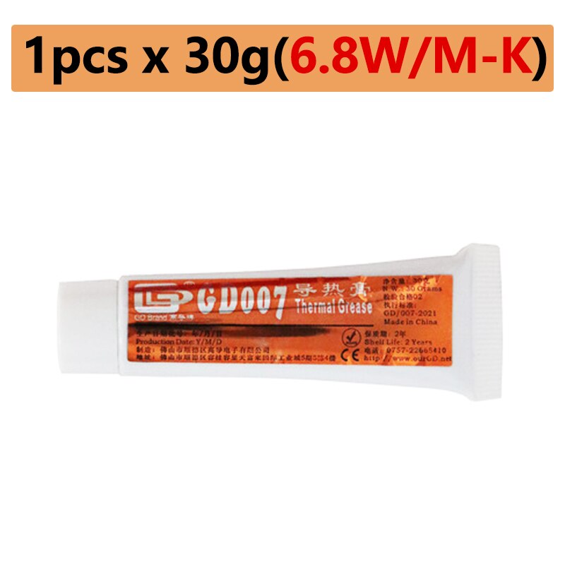 GD007 – pâte de graisse thermoconductrice, ventilateur de refroidissement, plâtre de Silicone, composé de dissipateur thermique haute Performance 6.8W/mk: BBKR 1pc x30g