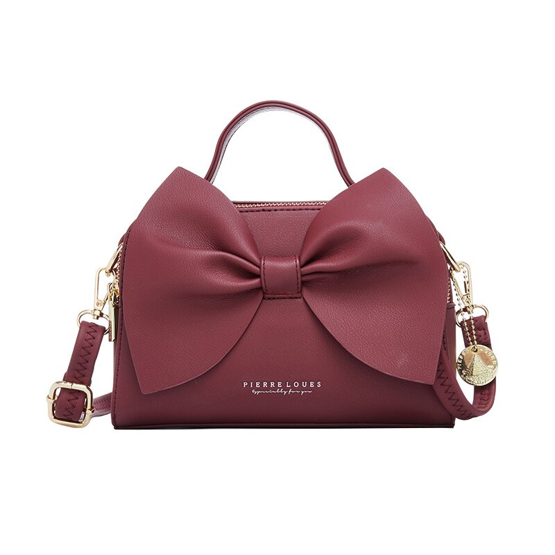 Rosett kvinnor väska märke axelväska kvinnlig handväskor sac dam crossbody handväska pu läder bolsos: Vin, röd
