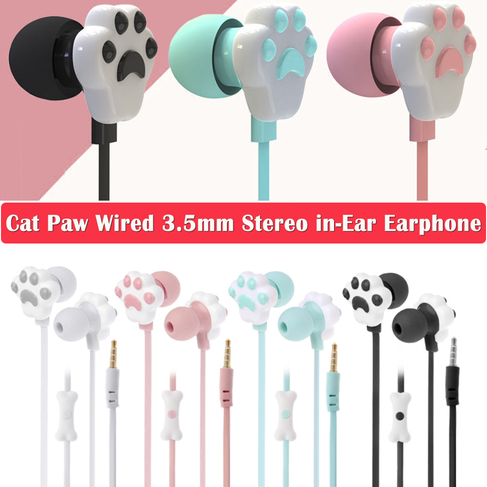 Cat Paw Earbuds Stereo 3.5mm In-Ear Headphones with Mic Earpiece Sports Wired Headset for Smartphone MP3 iPad PC Music