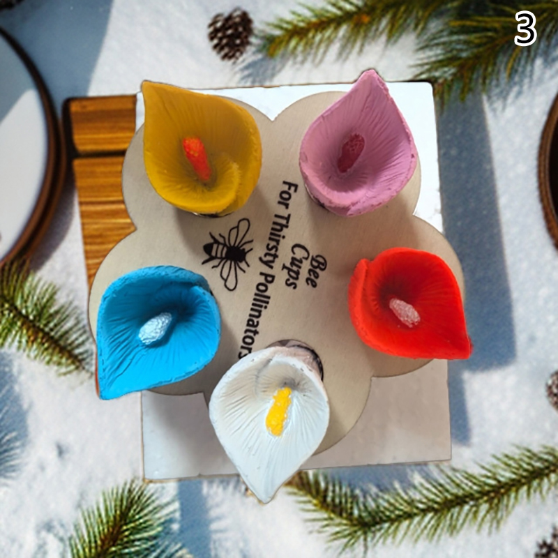 5pcs Bee-friendly Resin Flower Water Cup Wood Insect Drinking Station Bee Watering Station Bee Cup
