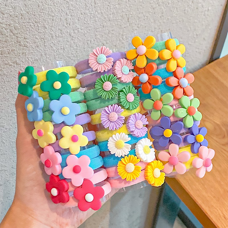 10pcs/bag Cute Cartoon Fruit Flower Elastic Hair Rubber Bands For Children Kids Girls Scrunchie Tie Hair Ring Rope Accessories