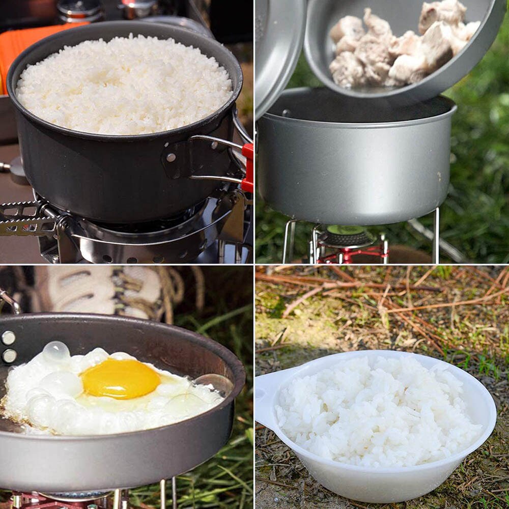 Camping Cookware Kit Nonstick Lightweight Backpacking Cooking Set Outdoor Cook Gear Pot Pan Bowl for Family Hiking Picnic Travel