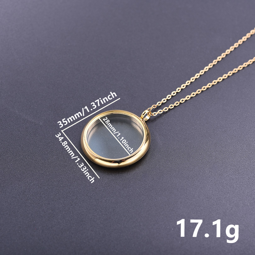 1Pc Stainless Steel Men Glass Floating Ashes Locket Pendant Necklaces Round DIY Round Reliquary Relicario Women Collares Jewelry: RED-BROWN