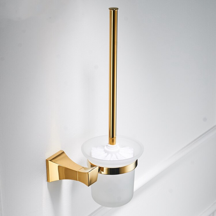 Bathroom Hardware Set Wall Mounted Glass Shelf 2 Layer Gold Bathroom Accessories Brass Toothbrush Holder Towel Paper Holder: toilet brush holder