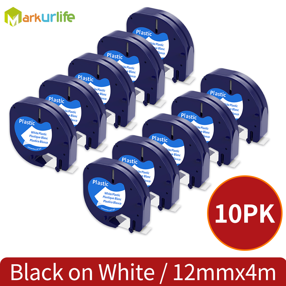 20PCS 91330 LT Label Tape 12mm*4m Compatible For Dymo Letratag Plastic 91200 91331 91201 12267 18769 18771 For LT-100H LT-100T: 10p Black on White