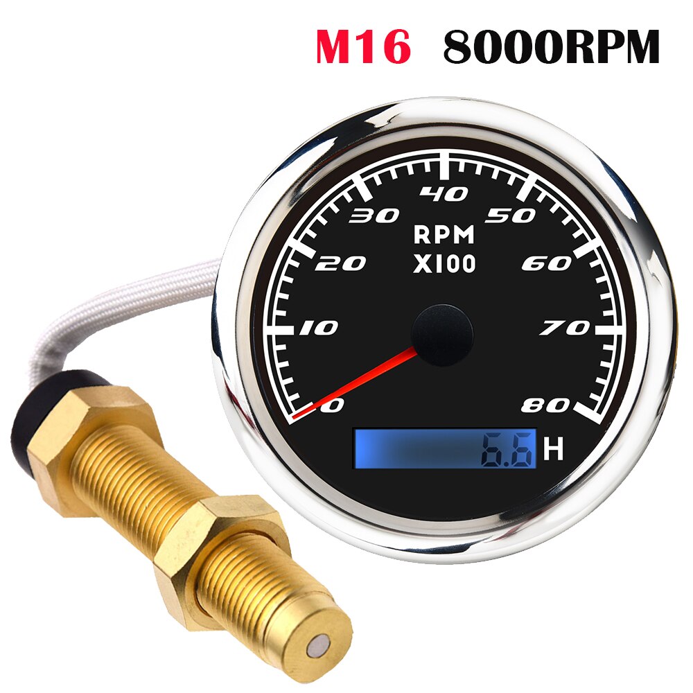 85mm contagiri per barche per auto contagiri marino con contaore LCD 3000 4000 6000 7000 8000 RPM contagiri per barche Toerenteller: BS 8000RPM M16