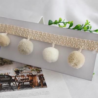 Spetsband - 3m Bomull Tassel Kant - Pompom Dekoration för Gardiner, Soffa, Duk, DIY Hantverk: M / Guld-