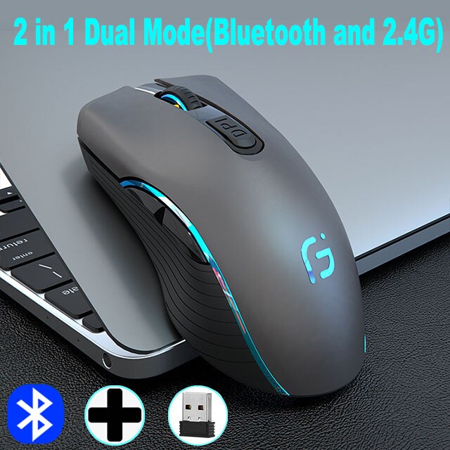 Wireless High Gaming Mouse bluetooth 2400 DPI ESports RGB Lighting Recharge Dual Mode Mouse 2.4G Mice for Macbook ASUS DELL HP