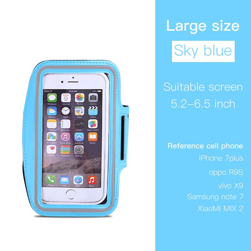 Waterproof Sports Running Wristband 4.0-6.5 inch Mobile Phone Armband Case for iPhone XS MAX X 8 Plus Xiaomi Case Phone holder: Large Sky Blue